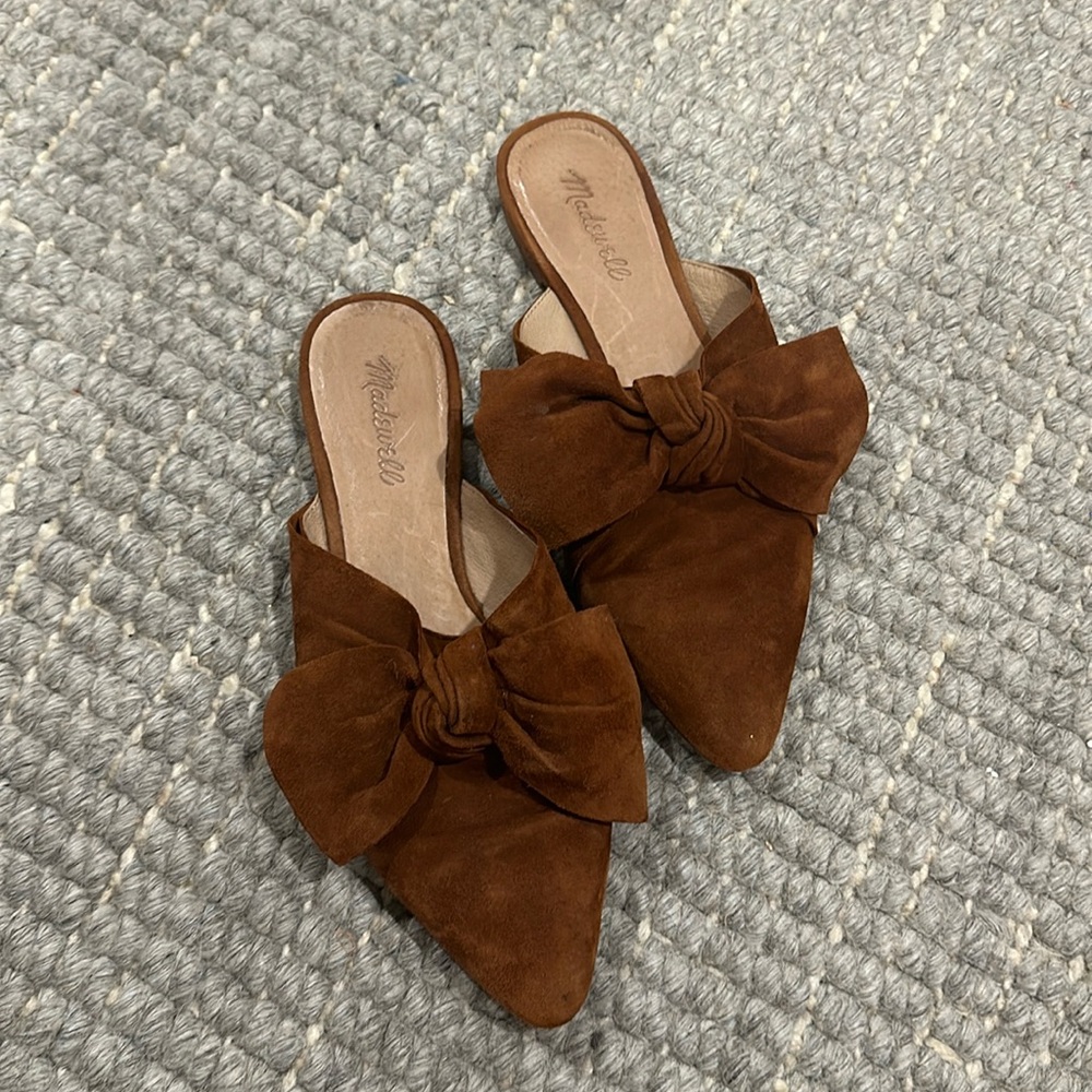 Suede Madewell mules with bow 9.5